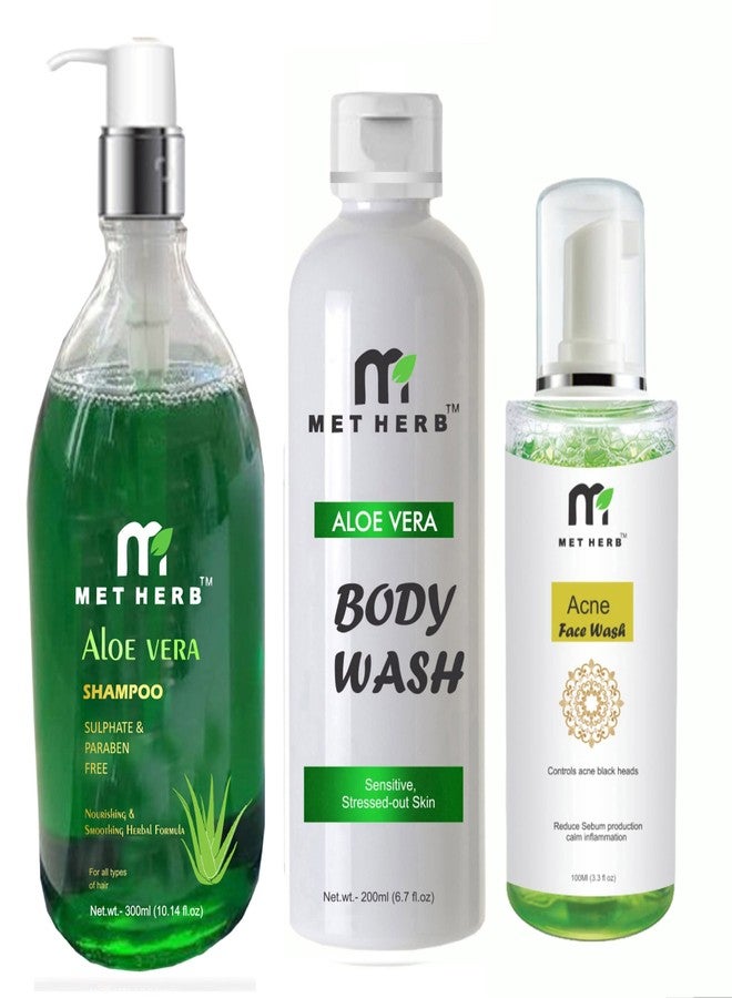 Metherb Aloe Vera Shampoo 300ml & Aloe Vera Body Wash -200ml & Anti-Acne Face Wash -100ml (combo pack) - Image 1