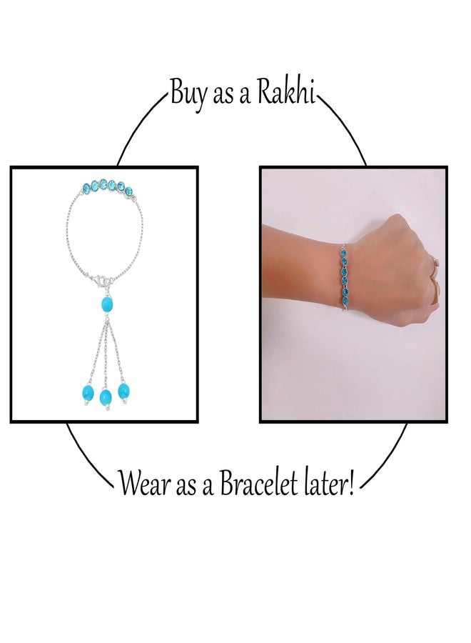 Mahi Rhodium Plated Blue Crystals Lumba Rakhi for Bhabhi (RAL1100675R) - Image 3