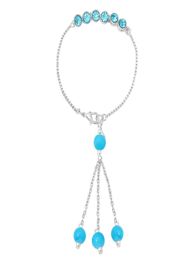 Mahi Rhodium Plated Blue Crystals Lumba Rakhi for Bhabhi (RAL1100675R) - Image 1