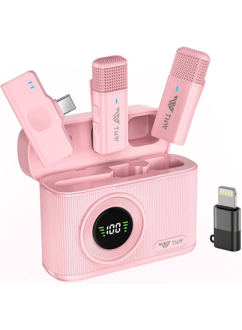 TNW Wireless Lavalier Microphone for iPhone & Android – Dual Lapel Mic with 70M Range, 45H Battery, Built-in Wind Filter, ANC Noise Cancellation, Ideal for Interviews, Vlogs, Live Streaming (Pink) - Image 1