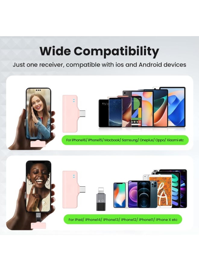 TNW Wireless Lavalier Microphone for iPhone & Android – Dual Lapel Mic with 70M Range, 45H Battery, Built-in Wind Filter, ANC Noise Cancellation, Ideal for Interviews, Vlogs, Live Streaming (Pink) - Image 3