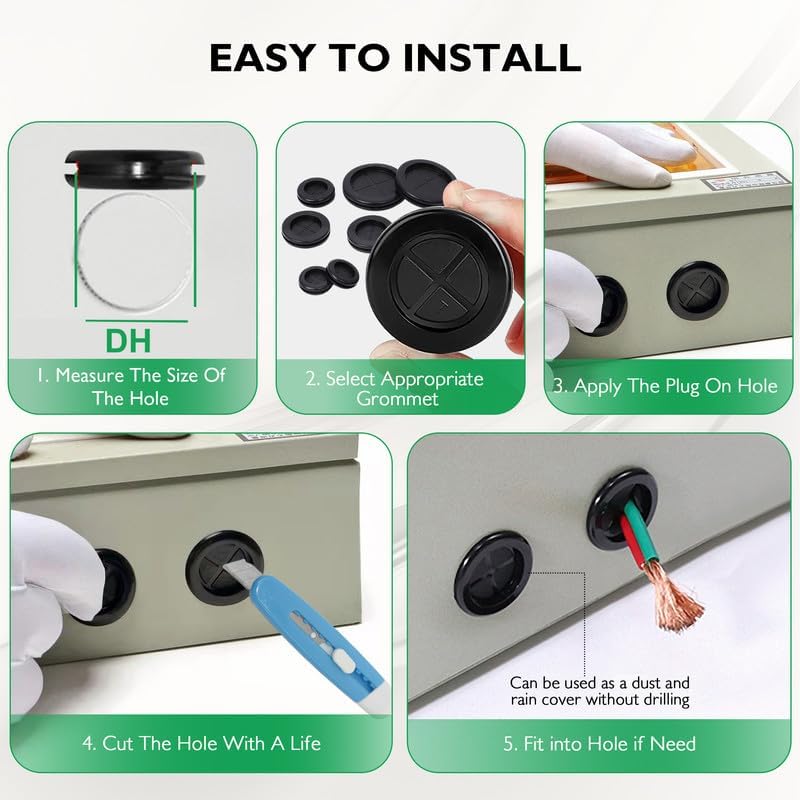 EASYEAH Store 2-5/8 in Rubber Grommets for Wiring, 2-3/8 in ID, Double-Sided Rubber Plugs for Round Holes, Firewall Grommet Automotive, Wire Cable Grommets for Metal Electric Box, 4 Pcs 60x70 mm, Black - Image 3