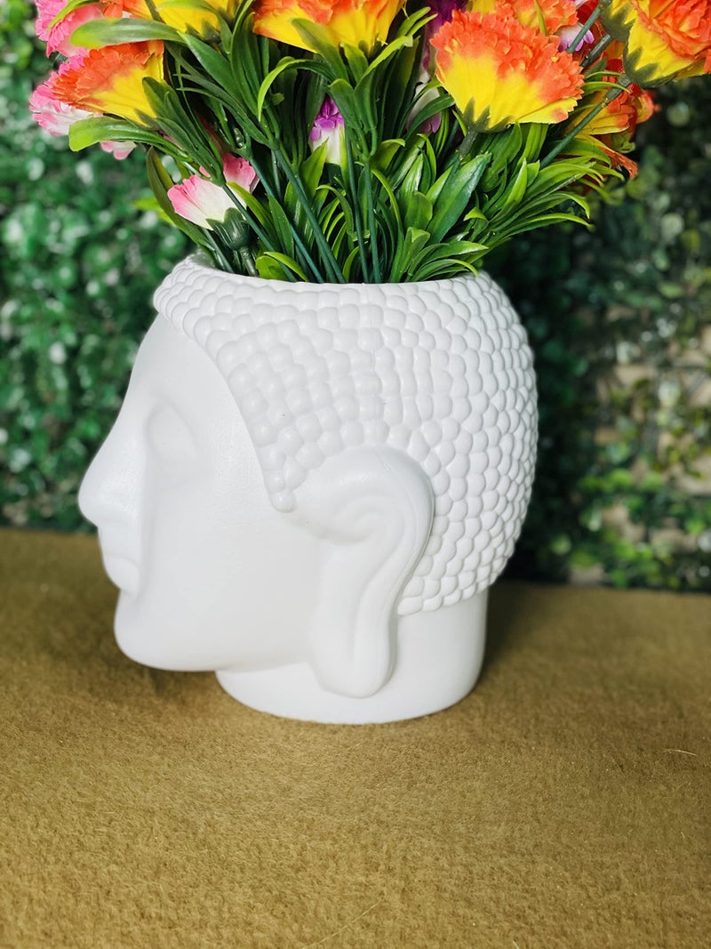 Go Hooked Buddha Pot Plastic White Flower Pot/Plant Pots for Home Decor, Washroom and Office Decor (Set of 1) - Image 4