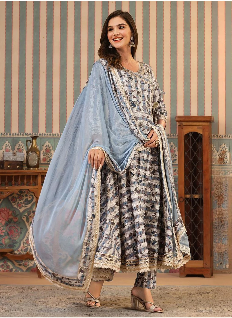 آي شين Women Grey Cotton 3 Pcs Kurta Set