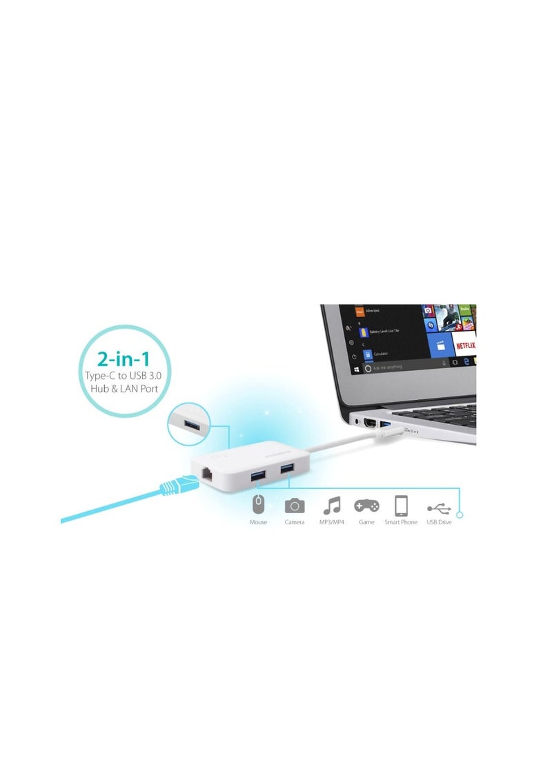 Edimax - USB-C to 3-Port USB 3.0 Gigabit Ethernet Hub - Image 1