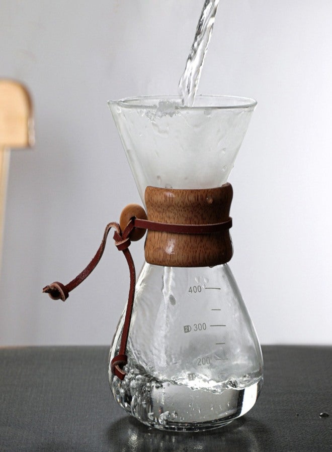 Pour Over Coffee Maker 400ml Double Layer Filter V Spout Wooden Sleeve Coffee Brewer for Home Cafe Party - Image 2