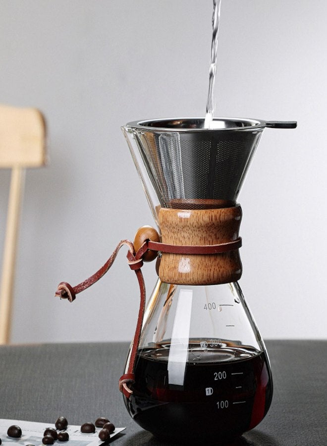 Pour Over Coffee Maker 400ml Double Layer Filter V Spout Wooden Sleeve Coffee Brewer for Home Cafe Party - Image 3