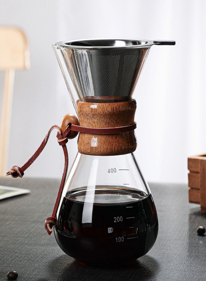 Pour Over Coffee Maker 400ml Double Layer Filter V Spout Wooden Sleeve Coffee Brewer for Home Cafe Party - Image 5