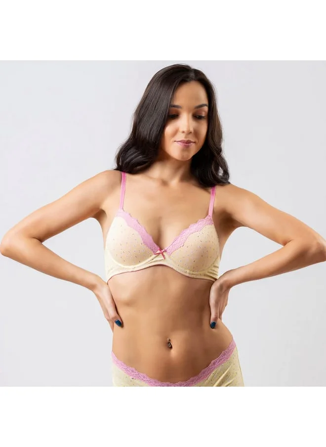 Aadaraya Aadaraya Lace Detail Demi Cup Plunge Bra with Hook and Eye Closure
