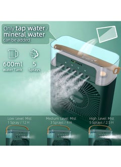 Fearlex Rechargeable and Portable Mini Air Conditioner | Air Cooler with 700ml Water Tank | USB Cooler with 3 Wind, 5 Mist Vents, 7 Night Light and 1-3H Timer mode | Cooling Fan with 1200 mAh battery  - Image 3