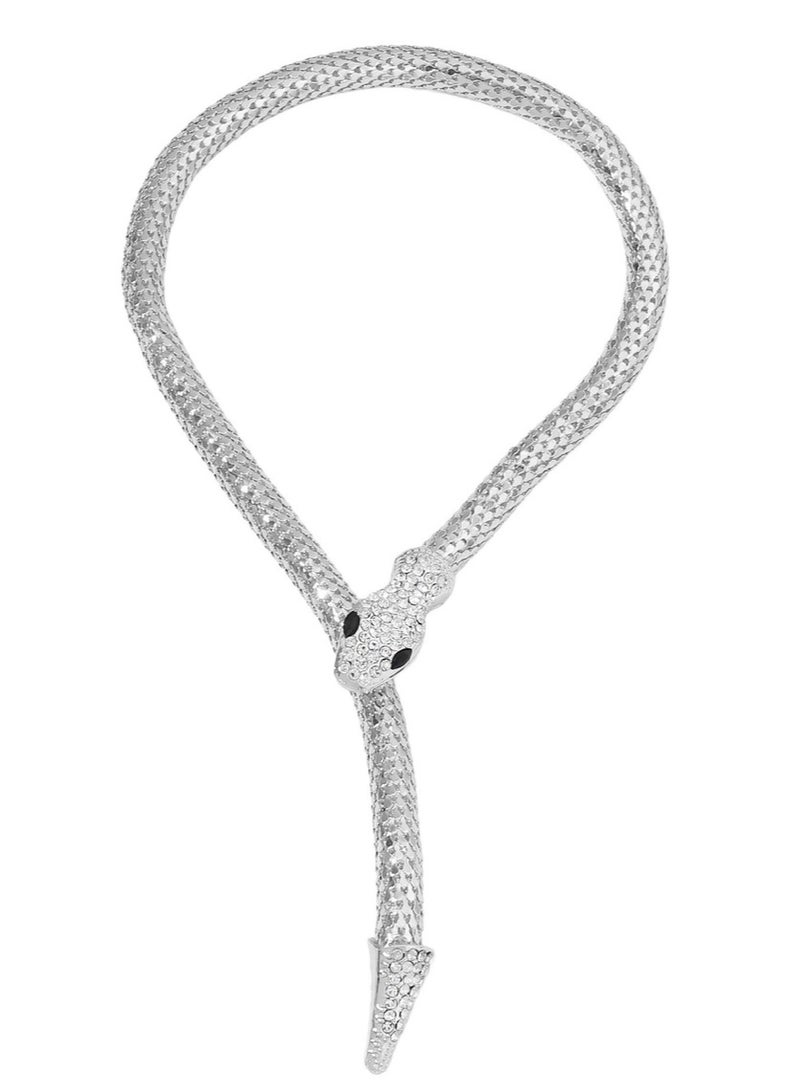 Punk Style Silver Diamond-Encrusted Magnetic Snake Choker Necklace - Image 2