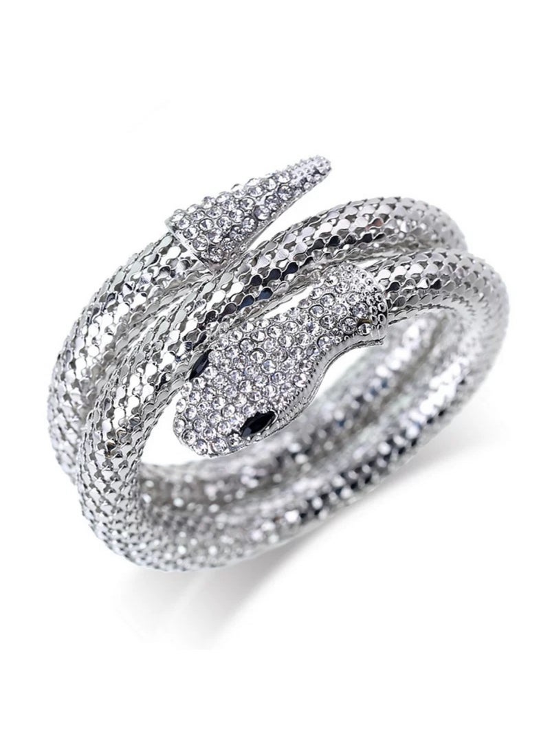 Punk Style Silver Diamond-Encrusted Magnetic Snake Choker Necklace - Image 3