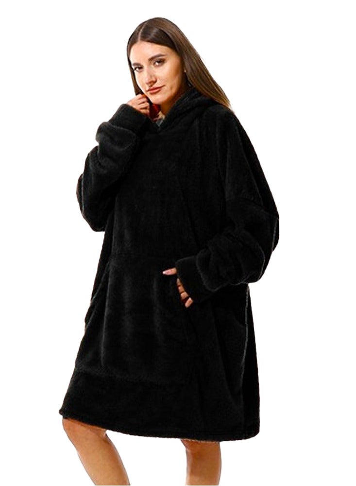 بروجكت زى بطانية قابلة للارتداء على شكل هودي عملاقة ودافئة للغاية | سويت شيرت من الفرو الناعم للجنسين | مقاس موحد (Oversize) 60-140 كجم مع جيب. - Image 1