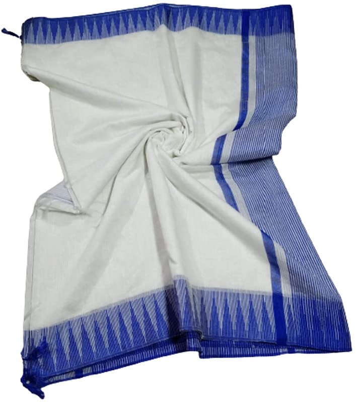 SheenKraft Women`s Bhagalpuri Kota Viscous Temple Border White Saree and Variable Color Border with Blouse Piece_Free Size 10217_Blue Border - Image 3
