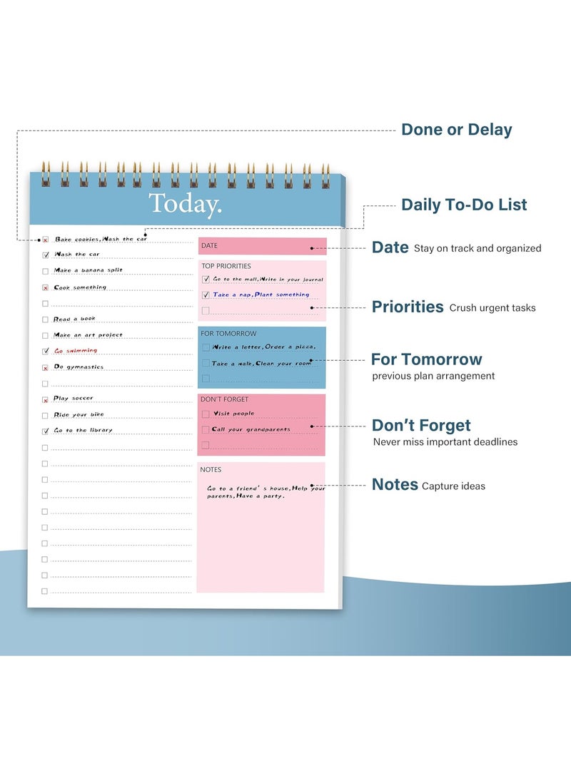 To Do List Notepad - Daily Planner Notepad Undated 52 Sheets Tear Off, 6.5" x 9.8" Checklist Productivity Organizer with Hourly Schedule for Tasks - Image 4