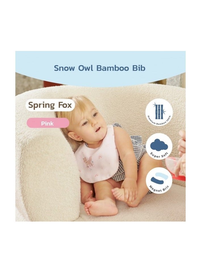 Snow Owl Bamboo Baby Bib - Spring Fox Pink