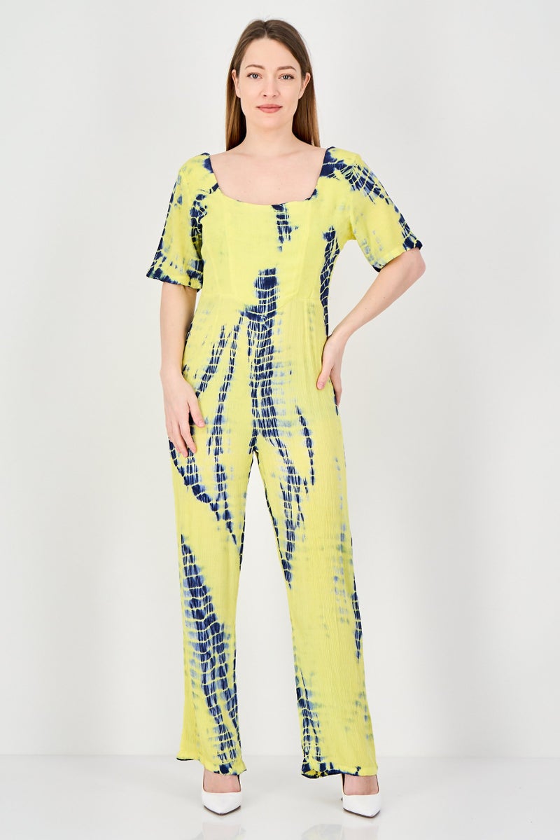 Epiphany Women Tie Dye Short Sleeve Jumpsuit, Multicolor - Image 1