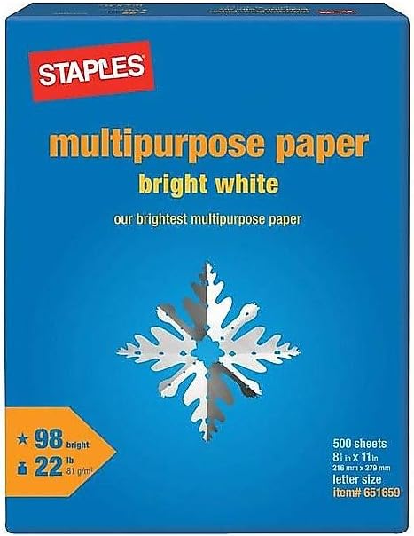 Staples Multipurpose Paper 8 12 x 11 Bright White Ream - Image 1