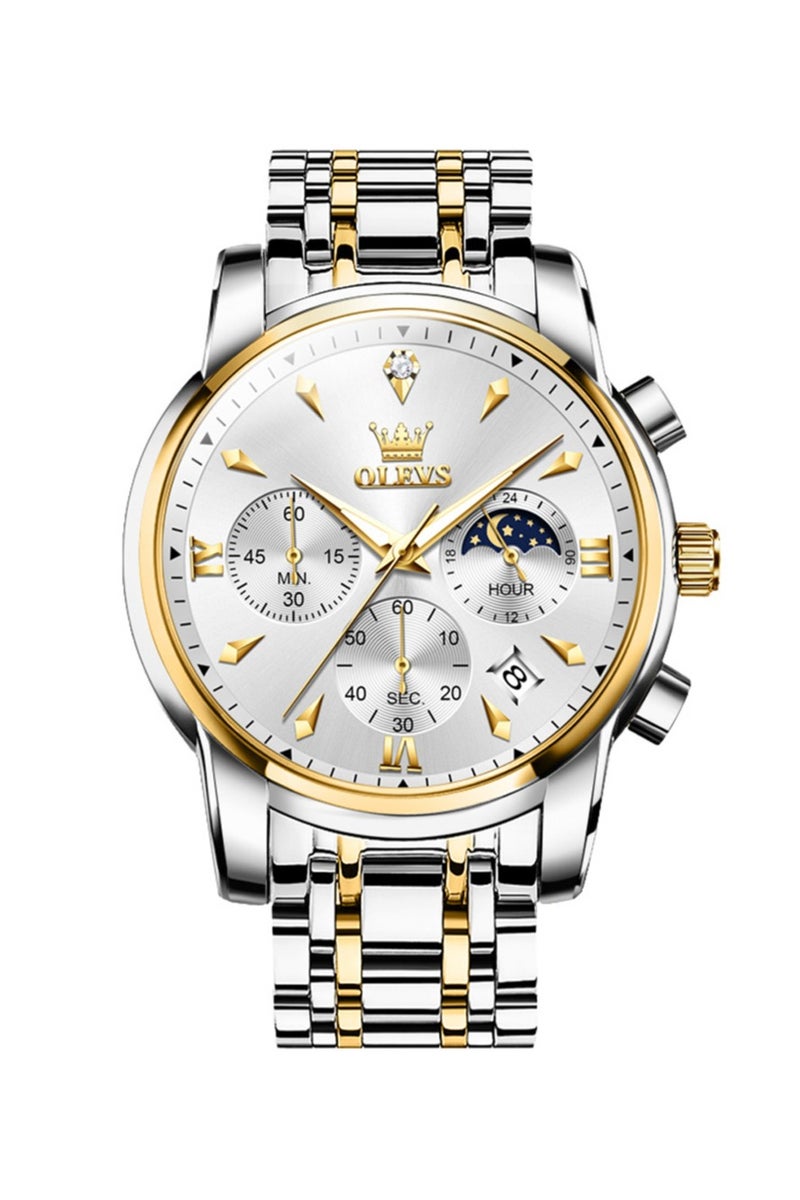 أوليفز ساعات OLEVS للرجال، ساعة أنيقة من الفولاذ المقاوم للصدأ، كوارتز، كرونوغراف، مقاومة للماء، مضيئة، 3639 - Image 1