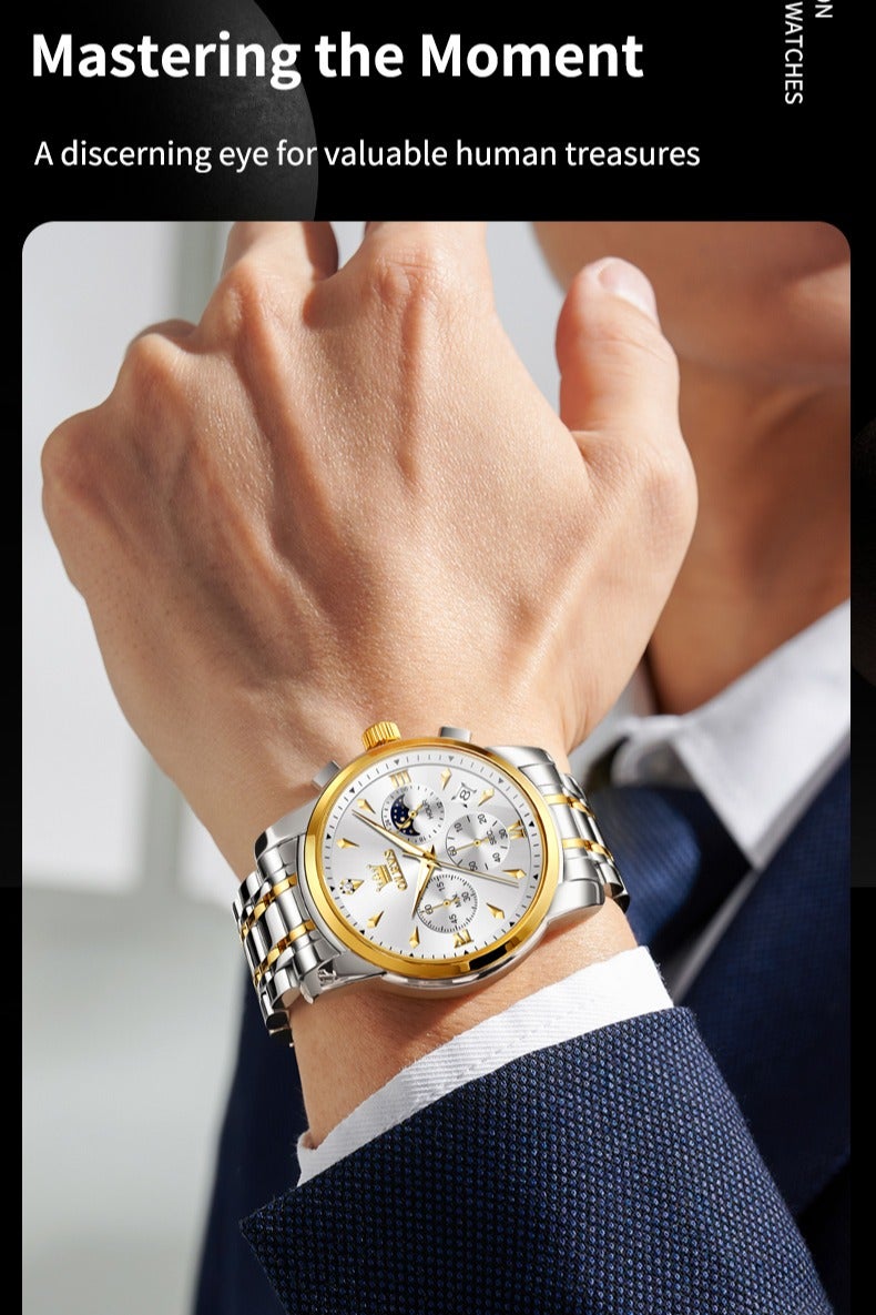 أوليفز ساعات OLEVS للرجال، ساعة أنيقة من الفولاذ المقاوم للصدأ، كوارتز، كرونوغراف، مقاومة للماء، مضيئة، 3639 - Image 4