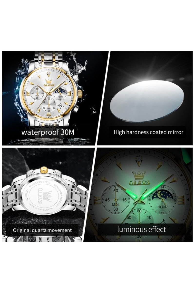 أوليفز ساعات OLEVS للرجال، ساعة أنيقة من الفولاذ المقاوم للصدأ، كوارتز، كرونوغراف، مقاومة للماء، مضيئة، 3639 - Image 5