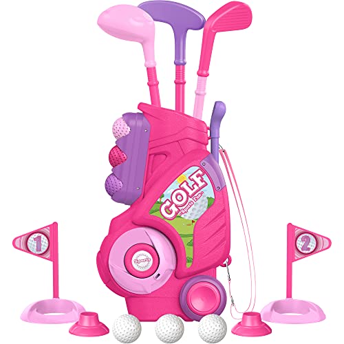 Liberry Toddler Golf Set for 1 2 3 4 Years Old, Upgraded Kids Golf Cart with Unique Shoulder Strap Design, Indoor and Outdoor Golf Toys for Boys Girls (Pink) - Image 1
