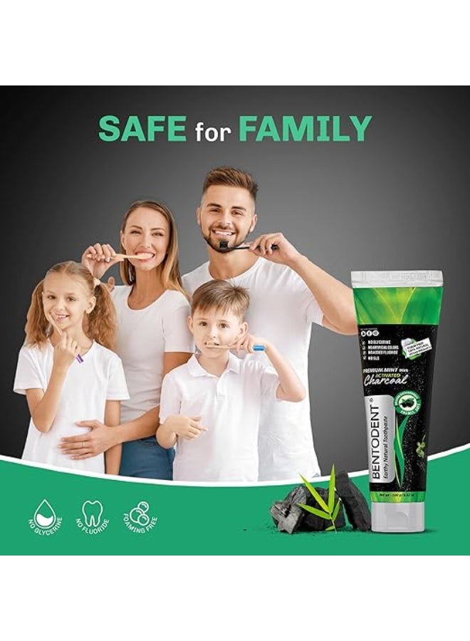 Bentodent toothpaste - Teeth Whitening Products | Activated Charcoal Mint Teeth Whitening Toothpaste | Enamel Safe, Natural | Foam free, Fluoride Free - (Pack of 2 Teeth Whitening Products) - Image 2