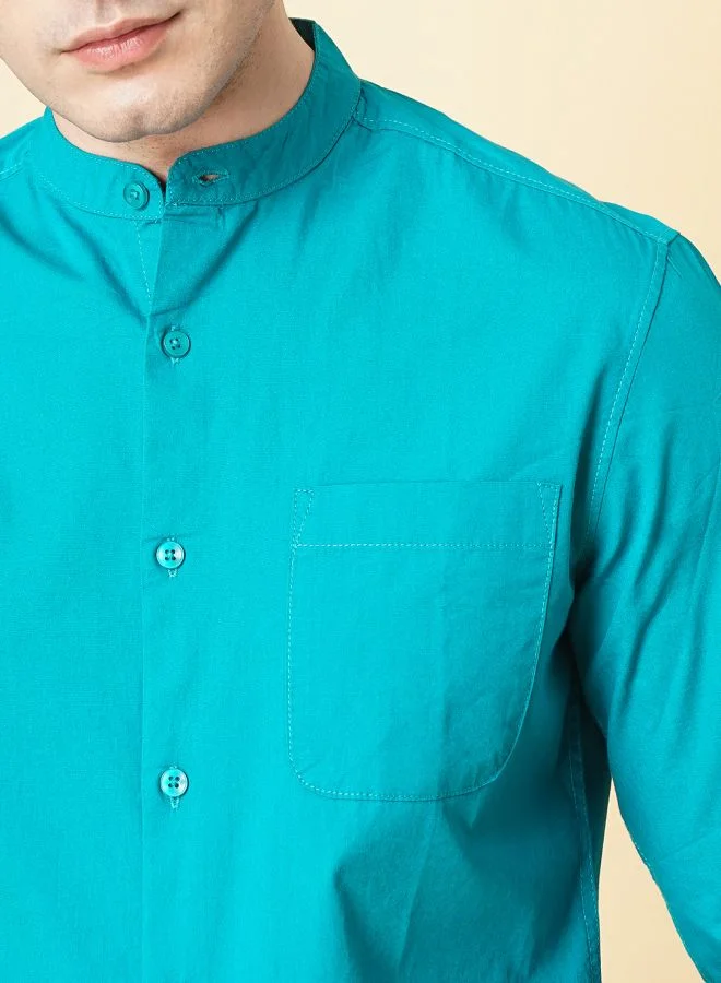 The Indian Garage Co Men Regular Fit Solid Full Sleeves Mandarin Collar Casual Shirt