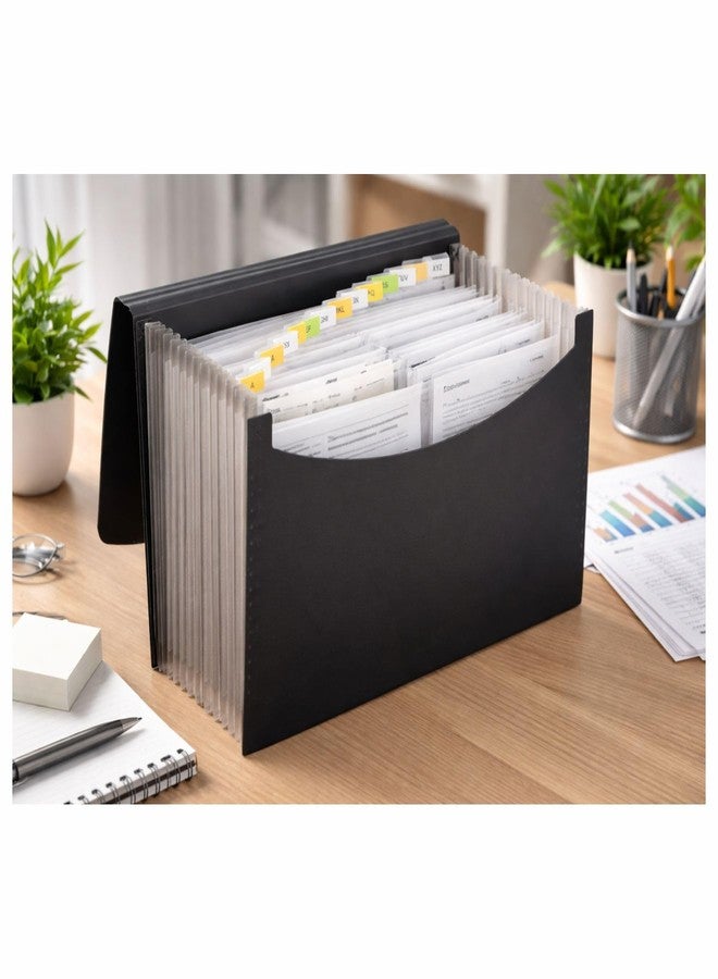 COI Expanding File Folder with 12 Pockets, Letter Size, Also Fits A4 Size According Document Organizer with Tabs | Portable Expanding File for Office, School & Home Use (Black) - Image 1