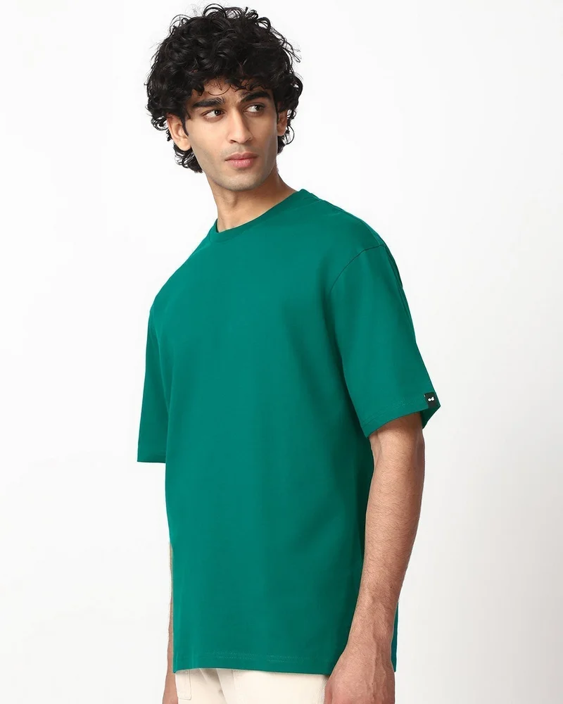 bewakoof Men's Green Oversized T-shirt