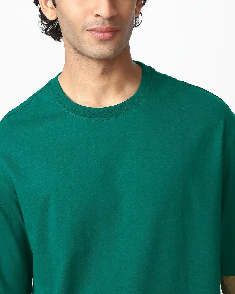 bewakoof Men's Green Oversized T-shirt