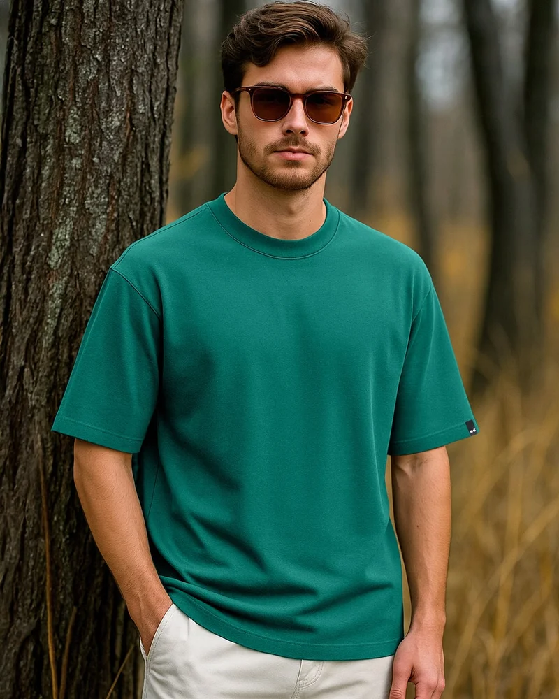 bewakoof Men's Green Oversized T-shirt
