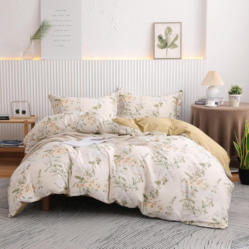 OAITE Duvet Cover Set Twin Size Floral Pattern 600 Thread Count Ultra Soft 100% Long Staple Cotton Duvet Cover Sets 3-PC, Breathable Duvet Cover with Zipper Closure & Corner Ties - Image 1