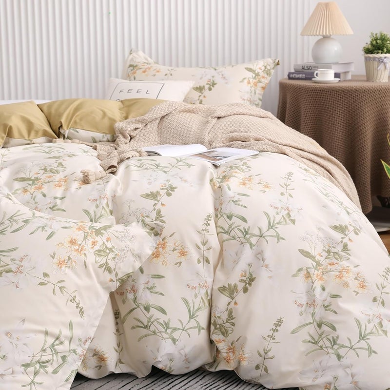 OAITE Duvet Cover Set Twin Size Floral Pattern 600 Thread Count Ultra Soft 100% Long Staple Cotton Duvet Cover Sets 3-PC, Breathable Duvet Cover with Zipper Closure & Corner Ties - Image 5