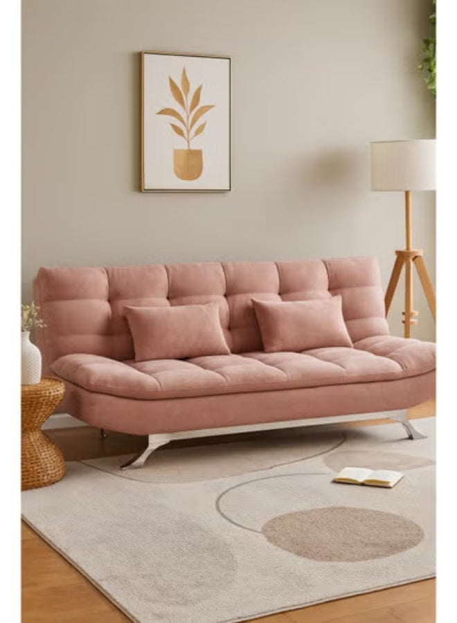 Harmony Home أريكة سرير من قماش السويد هارموني هوم - أريكة سرير قابلة للطي والتحويل بتصميم مدمج يوفر المساحة لغرفة المعيشة، الشقة، السكن الجامعي والمكتب - وردي فاتح - Image 2