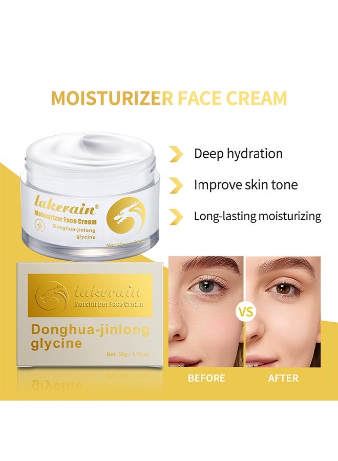 lakerain Moisturizer Face Cream,  Long Lasting Moisturizer Cream Deep Hydrating and Lightweight Easily Absorbed into Skin Light Texture Radiant Glow Glycine Facial Moisturizer Cream 50g - Image 2