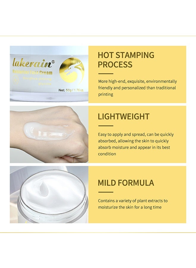 lakerain Moisturizer Face Cream,  Long Lasting Moisturizer Cream Deep Hydrating and Lightweight Easily Absorbed into Skin Light Texture Radiant Glow Glycine Facial Moisturizer Cream 50g - Image 4