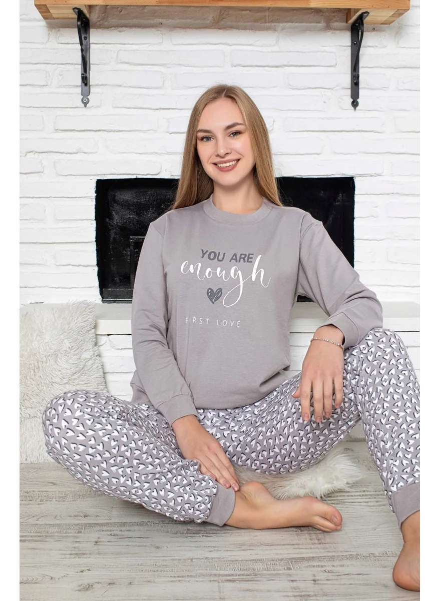 Bie'S Women's Crew Neck Wrist Cuff/Elastic 2 Yarn Pocket Winter Jogger Tracksuit Pajama Set Homewear