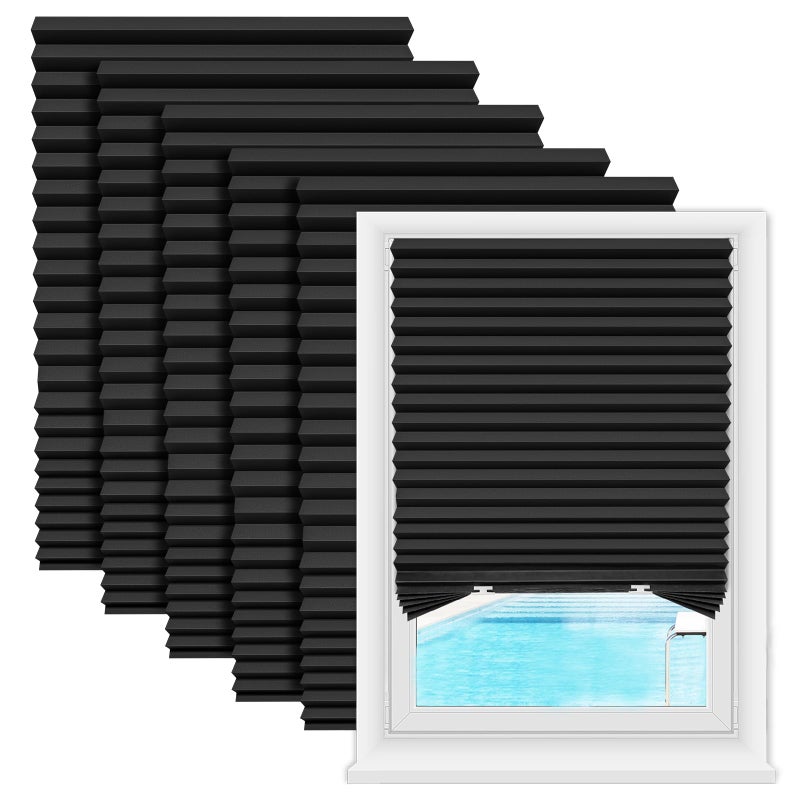 Zipcase 6 Pack Window Blackout Shades, 100% Shading Cordless Light Filtering Pleated Paper Shades, 36 in x 72 in(Fits Windows 19â€- 36â€), Black - Image 1