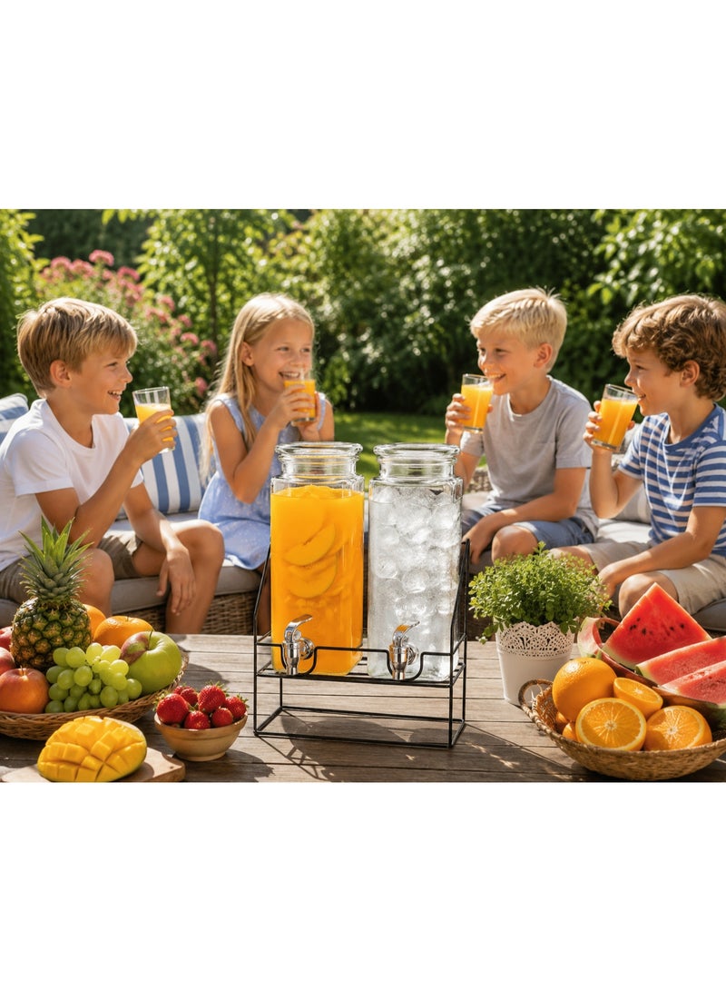 Double Juice Dispenser 2.2L + 2.2 L (4.4 Litres Total) with Metal Stand & Tap , 4.4 L Twin Glass Beverage Dispenser with Leak-Proof Tap For Lemonade, Juice, Cold Infused Water. Detox Drinks - Image 3
