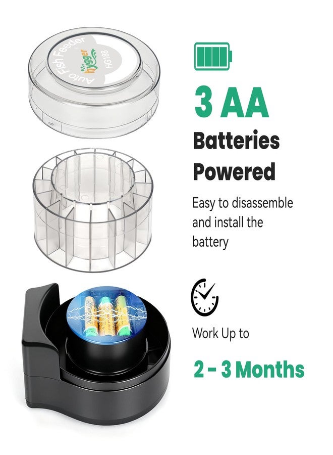 hygger Automatic Fish Feeder for Aquarium: Auto Fish Food Dispenser with LED Display & Timer, Precision Auto Aquarium Vacation Feeder for Fishes with 3 AA Batteries for Betta Turtle Goldfish - Image 4