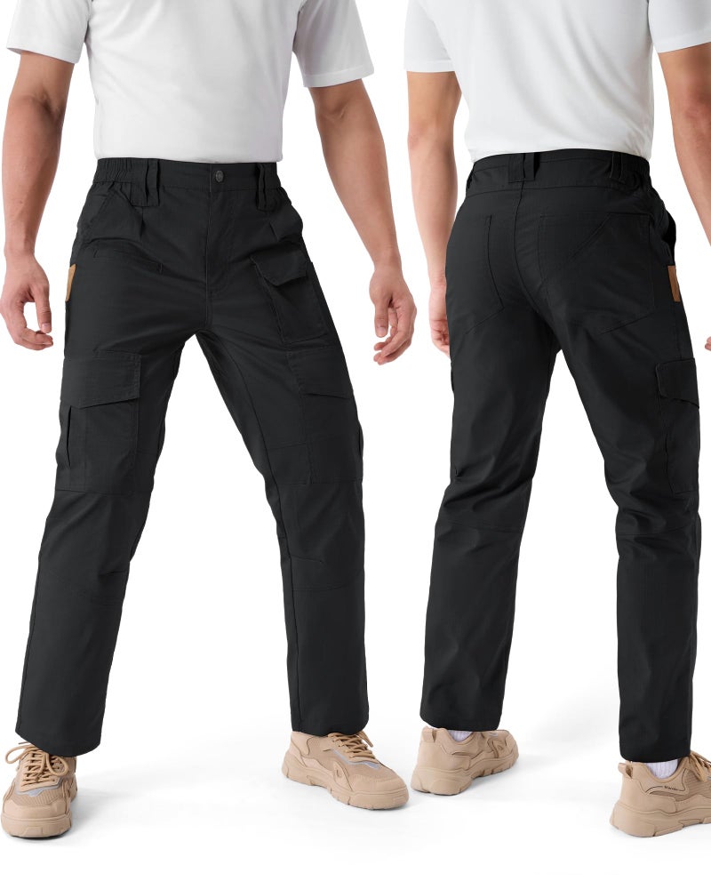 IGOLUMON Men's Stretch Tactical Pants, Ripstop Cargo Pants Outdoor Lightweight EDC Hiking Work Pants with 10 Pockets, Black - Image 2