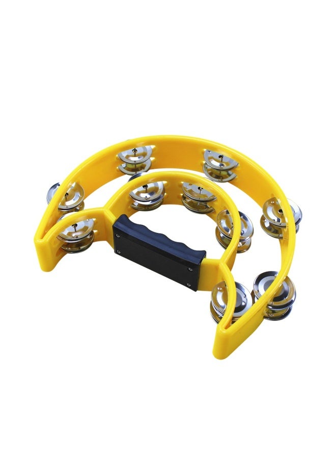 Pro Half Moon Plus Tambourine Handheld Bell Shaker Handbell Rattle Rhythm Hand Percussion Instrument with Double Row of 20x Steel Jingle Pair & Ergonomic Grip for Band Party Concert School Church - Image 1