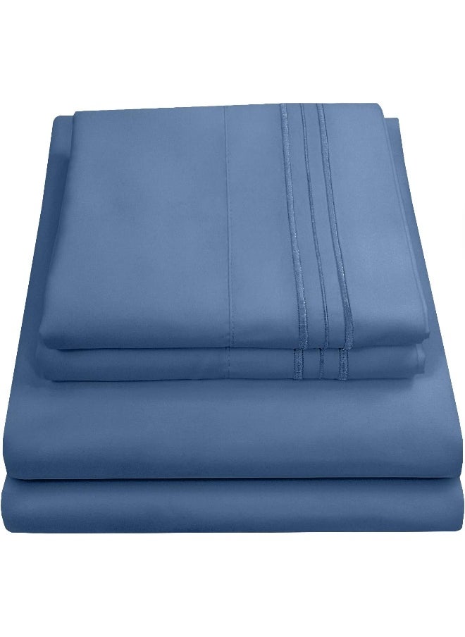 Sweet Home Collection Queen Size Bed Sheets - Breathable Luxury Sheets with Full Elastic & Secure Corner Straps Built In - 1800 Supreme Collection Extra Soft Deep Pocket Bedding Set, Sheet Set, Queen, Denim  - Image 2