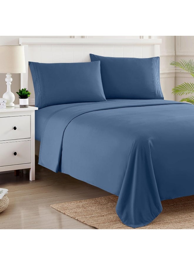 Sweet Home Collection Queen Size Bed Sheets - Breathable Luxury Sheets with Full Elastic & Secure Corner Straps Built In - 1800 Supreme Collection Extra Soft Deep Pocket Bedding Set, Sheet Set, Queen, Denim  - Image 4