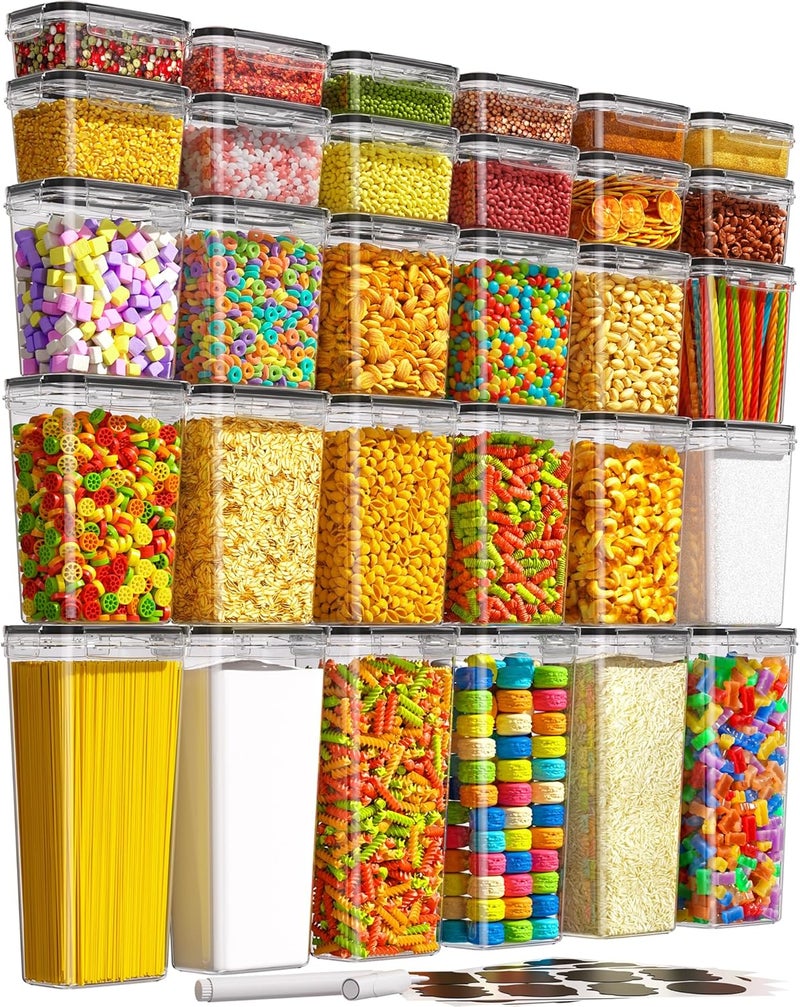KEMETHY 30 PCS Airtight Food Storage Containers with Lids, Kitchen Pantry Organization and Storage, BPA-Free Plastic Scale Food Canisters for Cereal, Flour, Sugar, Dry Food, Include Labels & Marker - Image 1