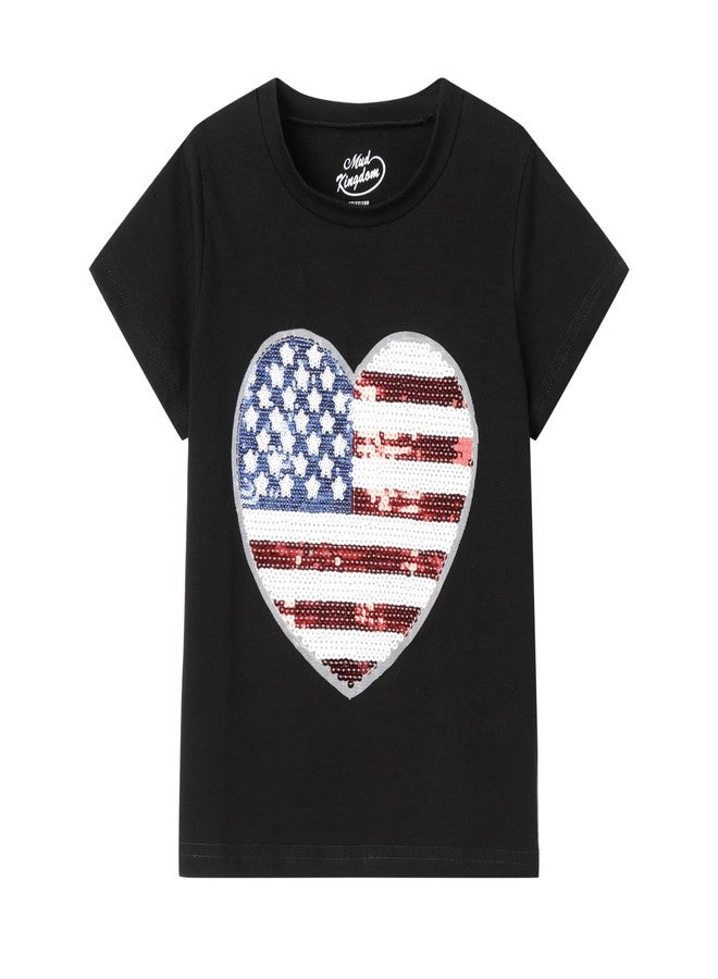 Mud Kingdom Toddler Boys 4th of July T-Shirt Fashion Sparkly Sequins Cute Summer Cotton American Flag Black Patriotic 4T - Image 1