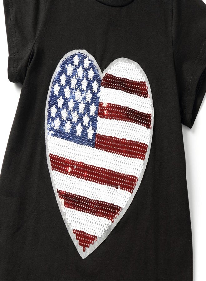 Mud Kingdom Toddler Boys 4th of July T-Shirt Fashion Sparkly Sequins Cute Summer Cotton American Flag Black Patriotic 4T - Image 4