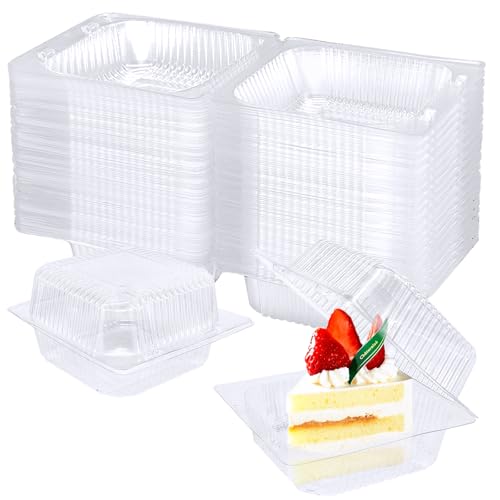Jgalnim 100 Pack Clear Plastic Square Hinged Food Clamshell ContainerDisposable To Go Cake Slice ContainerClear Plastic Clamshell Food Containers for Cookies Desserts Fruits Salads Sandwiches - Image 1