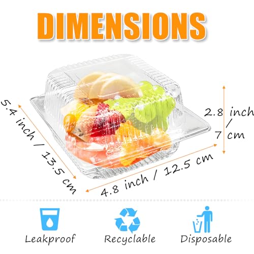 Jgalnim 100 Pack Clear Plastic Square Hinged Food Clamshell ContainerDisposable To Go Cake Slice ContainerClear Plastic Clamshell Food Containers for Cookies Desserts Fruits Salads Sandwiches - Image 3